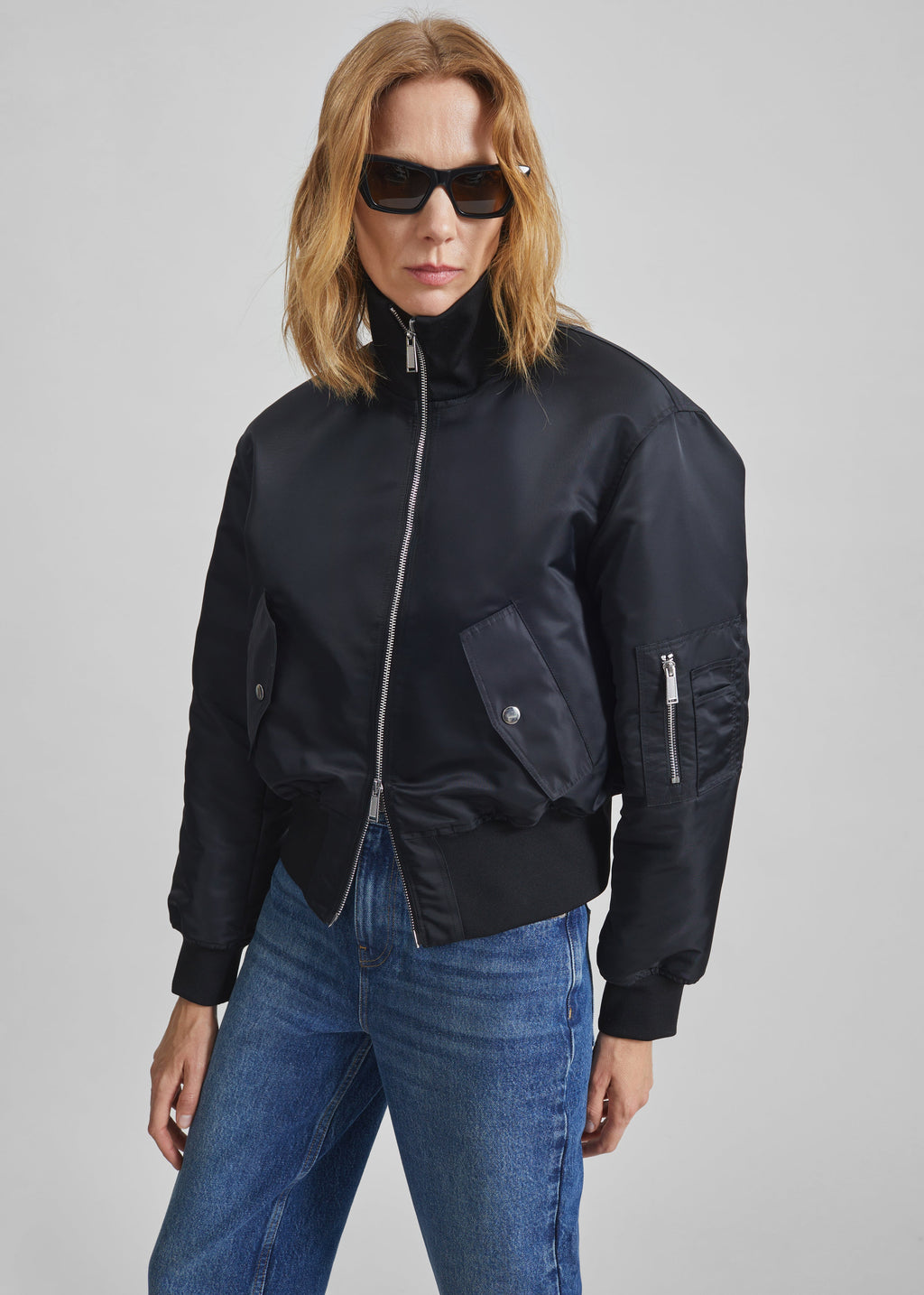Storm Cropped Bomber Jacket - Black