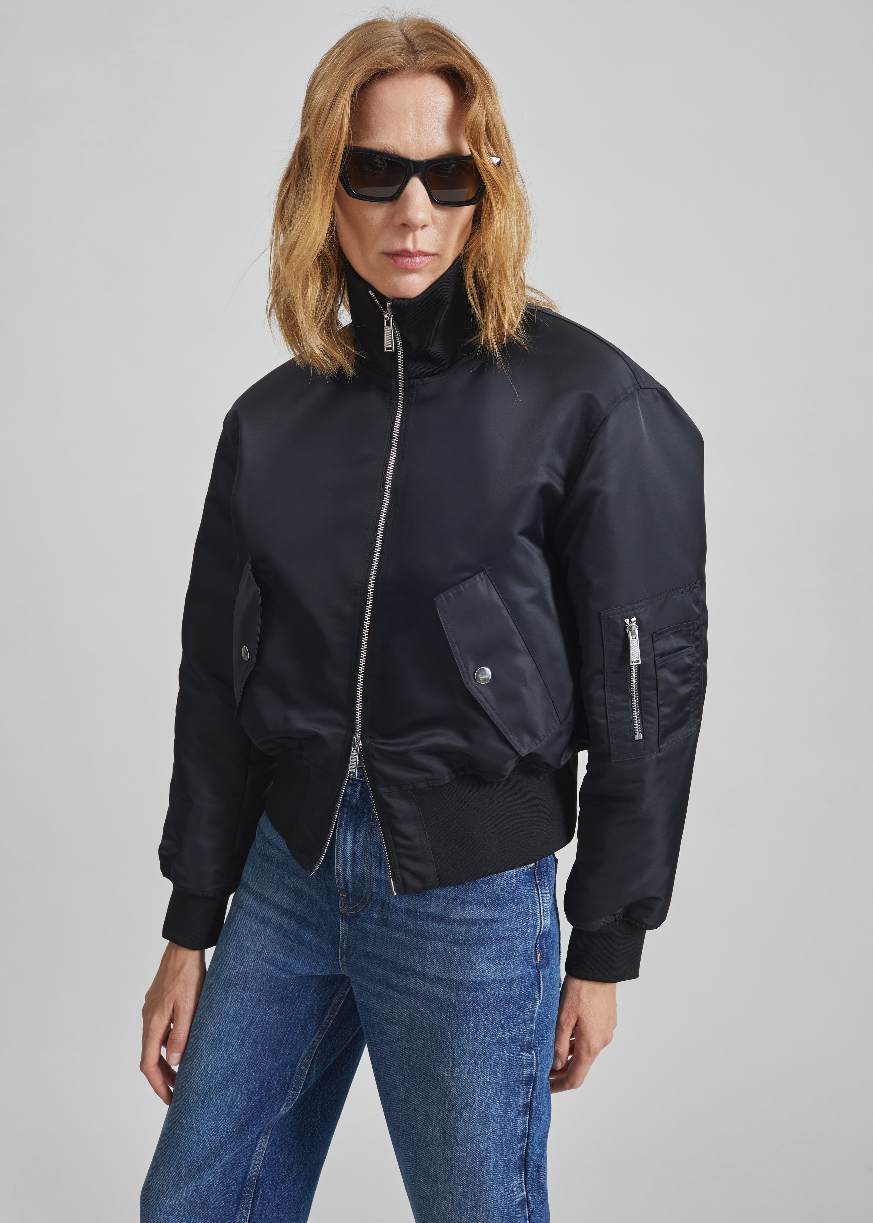 Storm Cropped Bomber Jacket - Black
