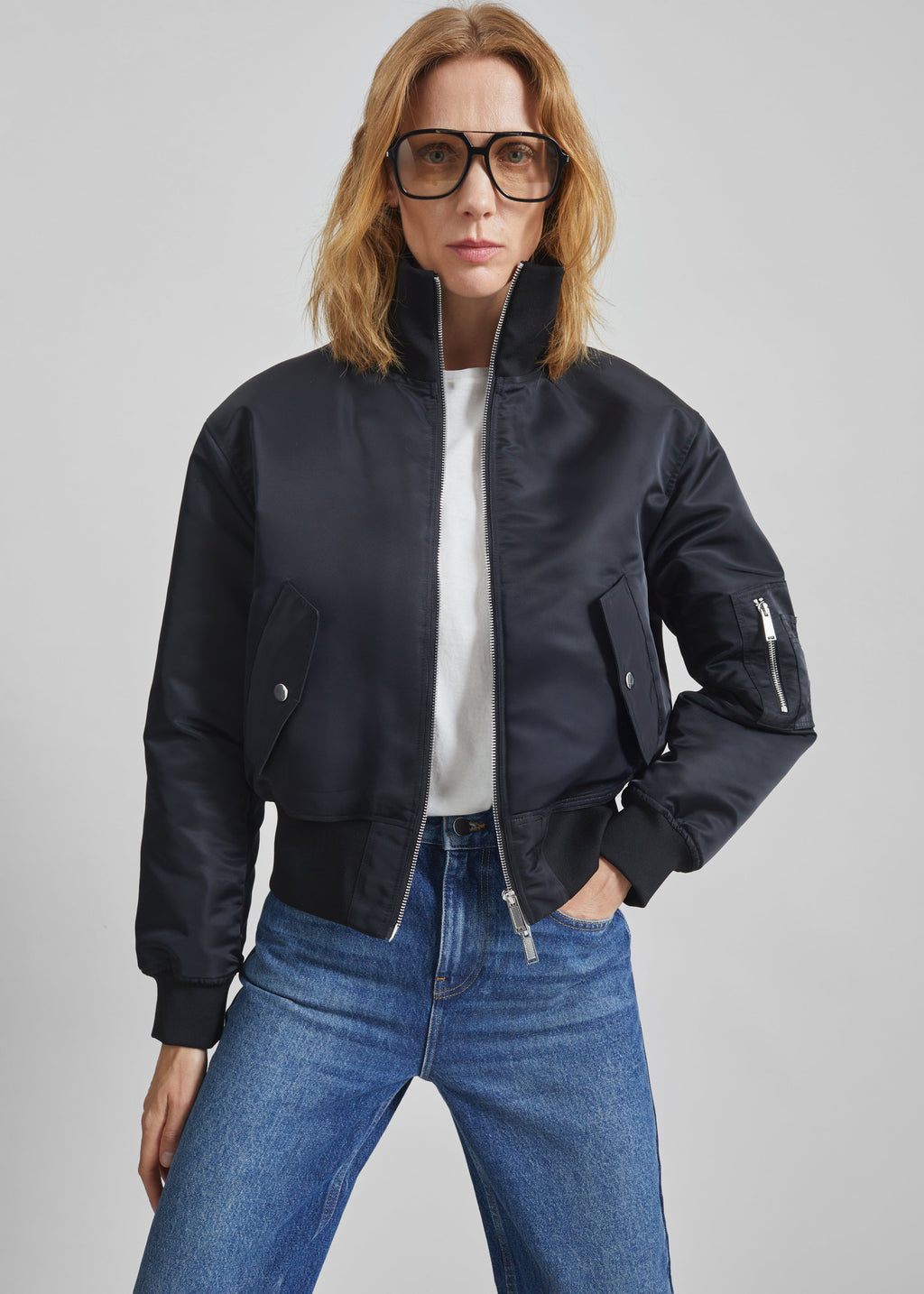 Storm Cropped Bomber Jacket - Black