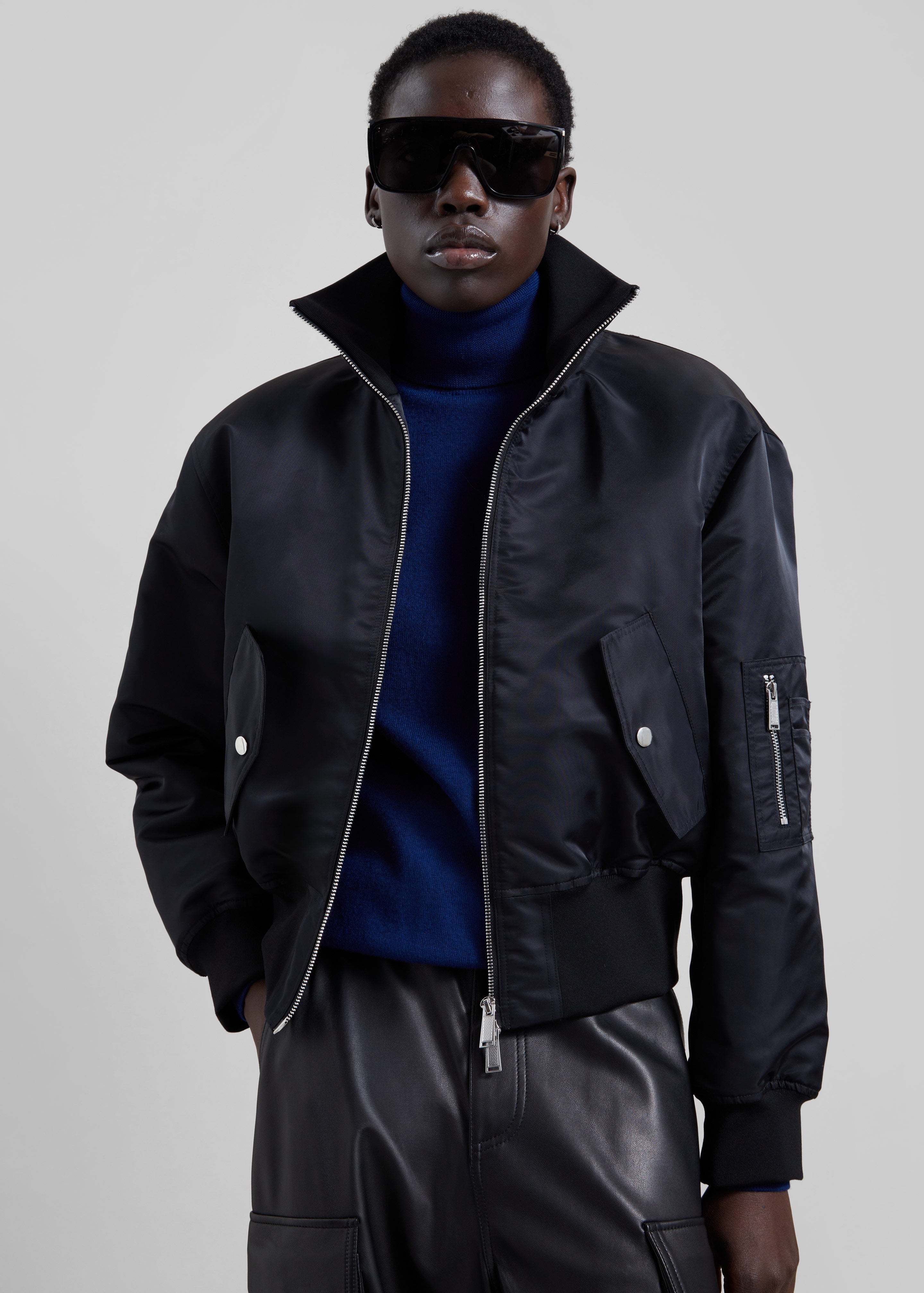 Storm Cropped Bomber Jacket - Black