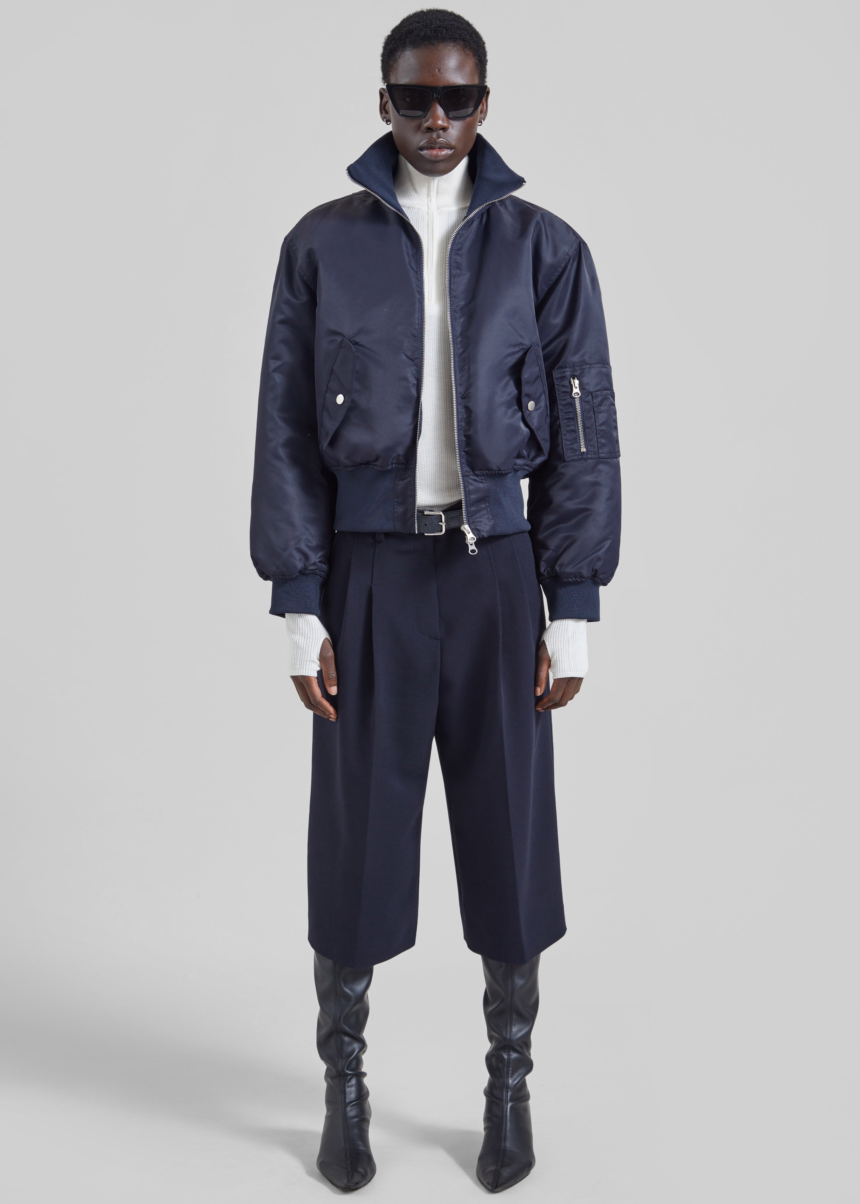Storm Cropped Bomber Jacket - Navy