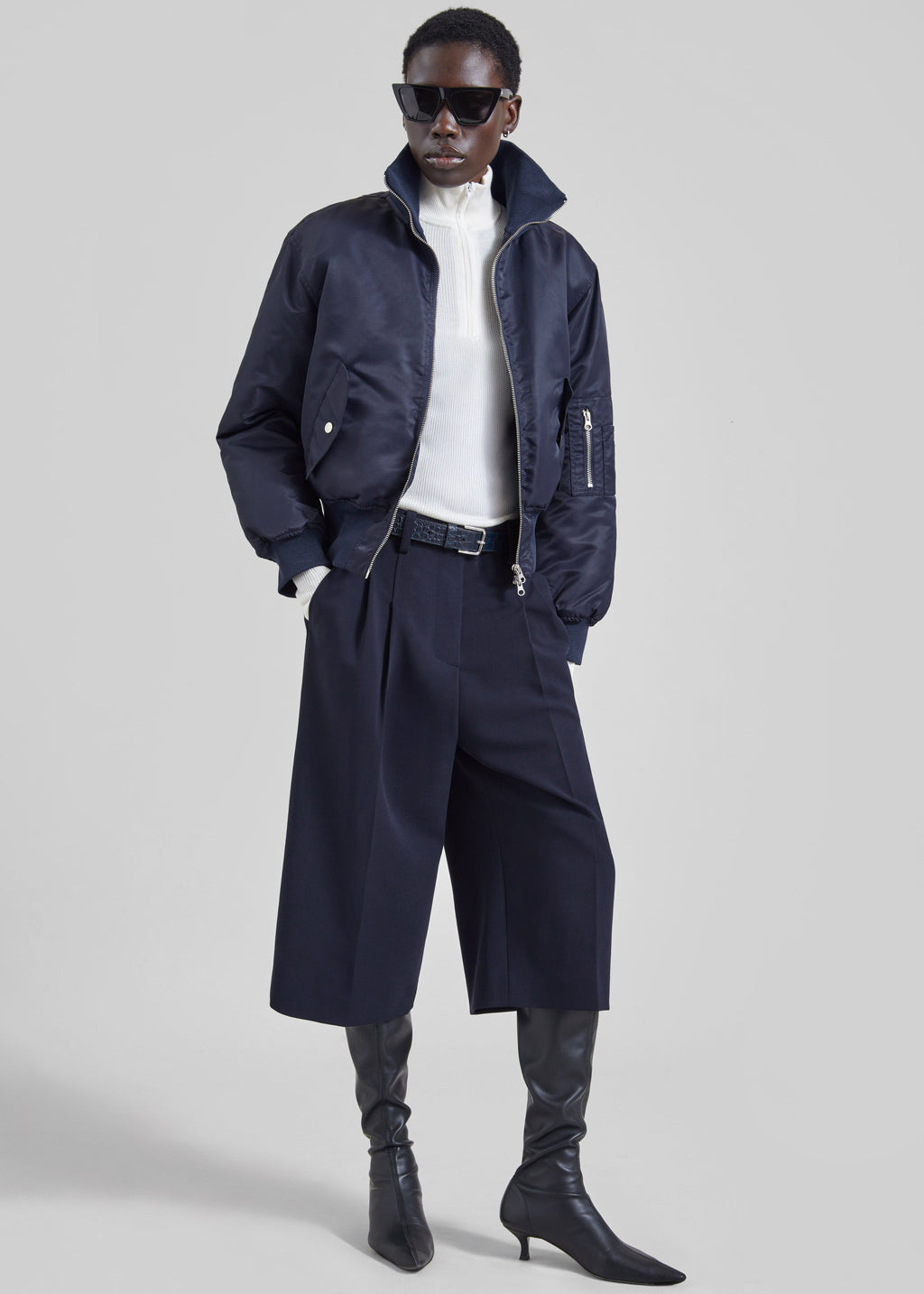 Storm Cropped Bomber Jacket - Navy