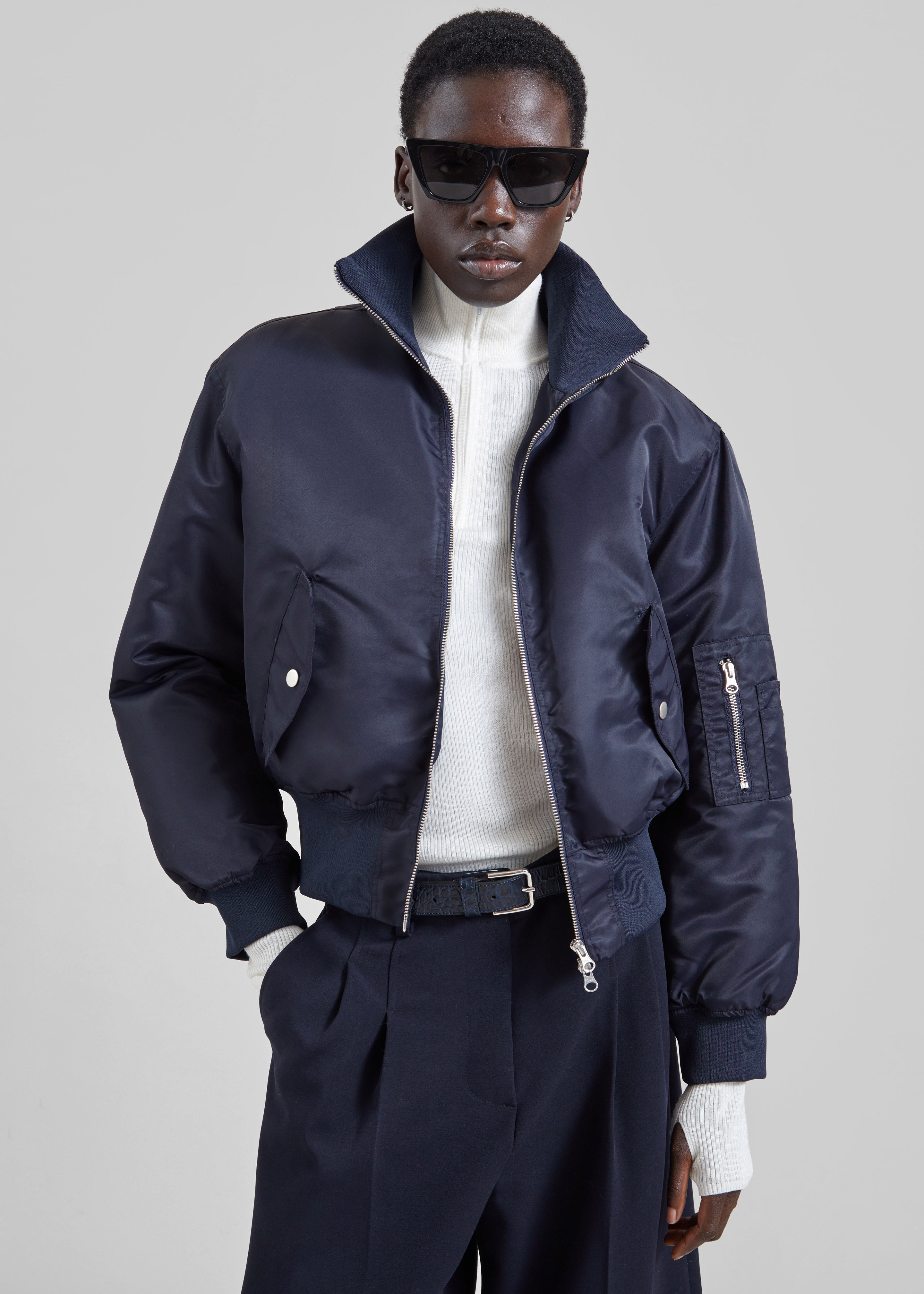 Storm Cropped Bomber Jacket - Navy