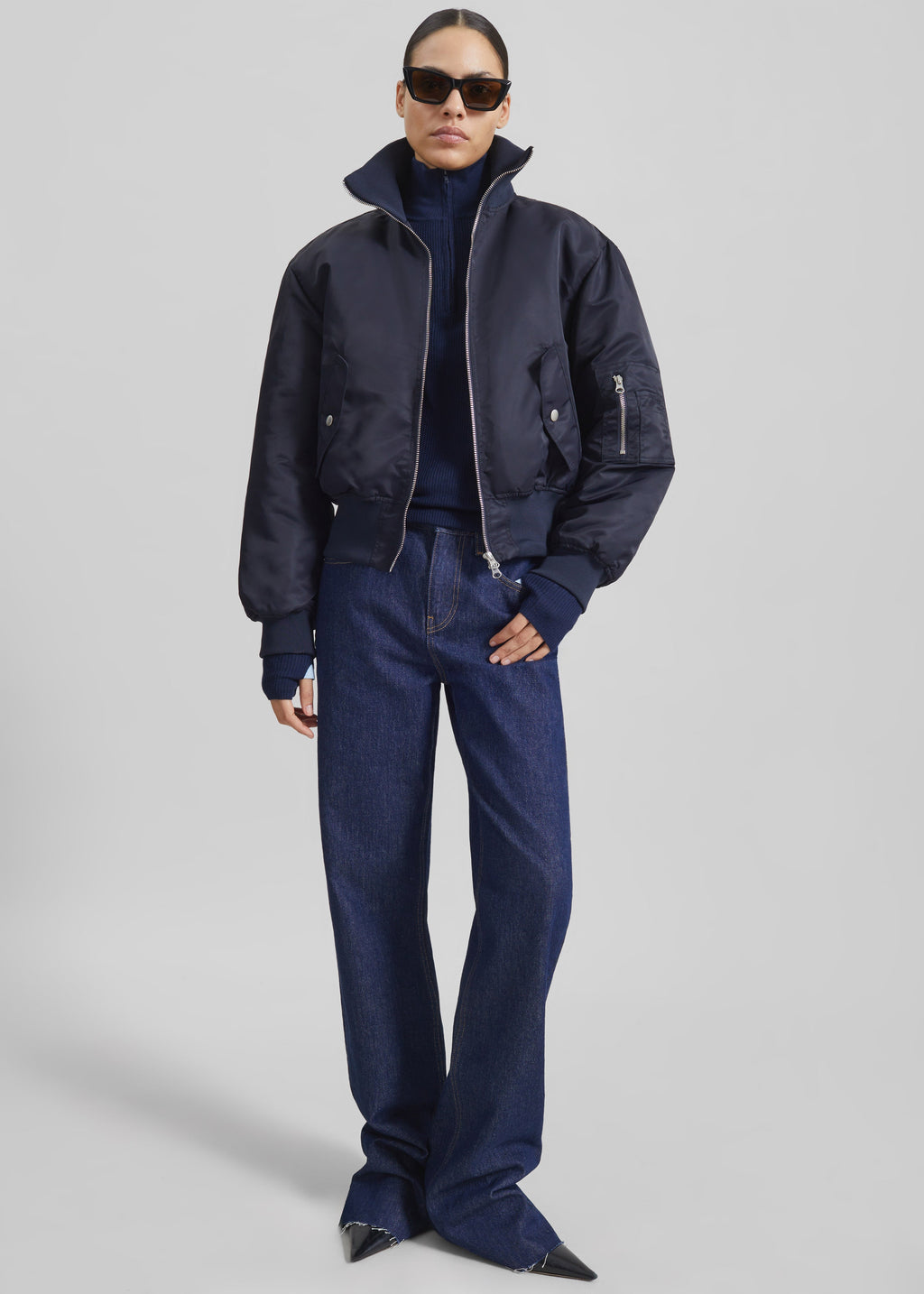 Storm Cropped Bomber Jacket - Navy