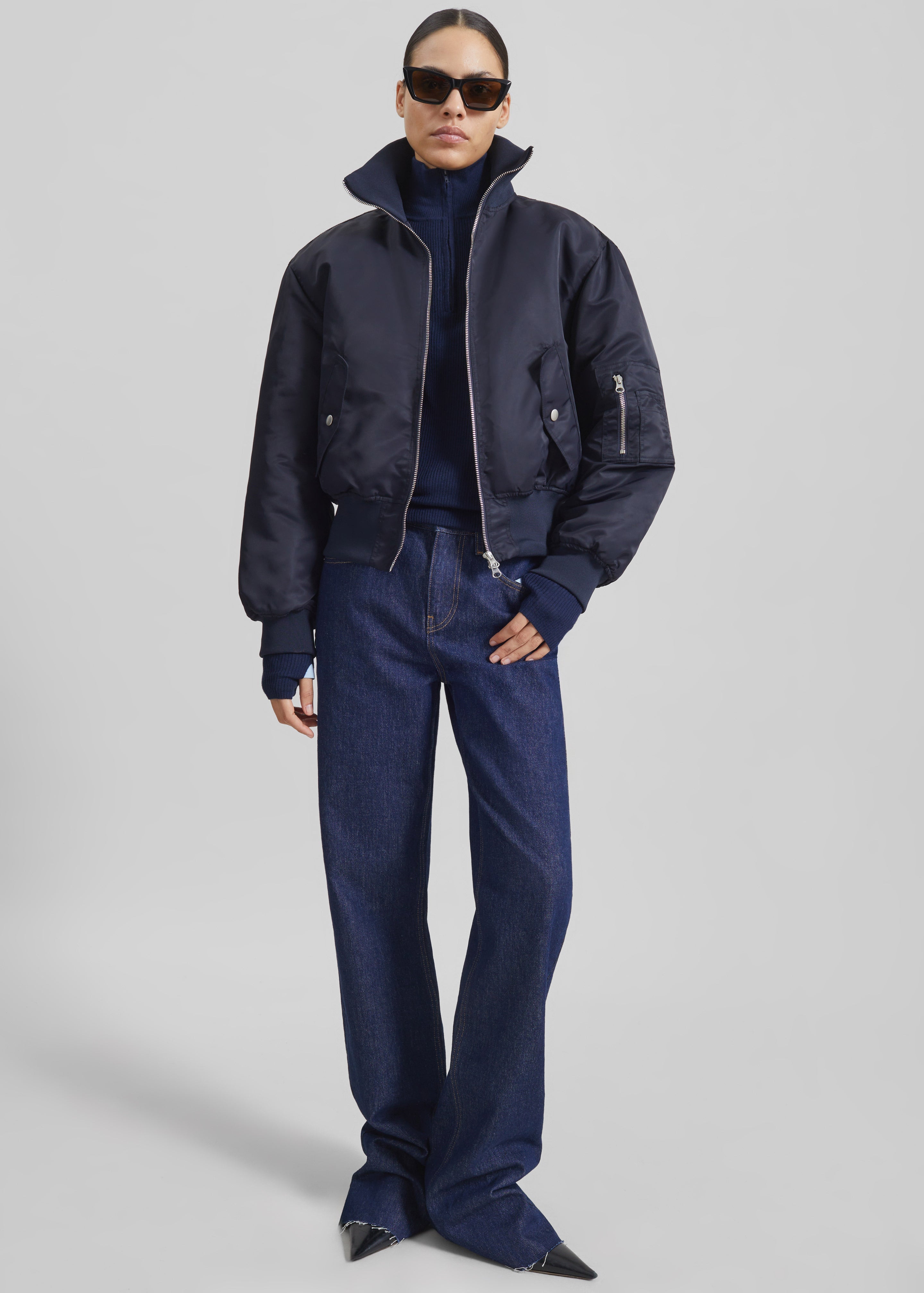 Storm Cropped Bomber Jacket - Navy