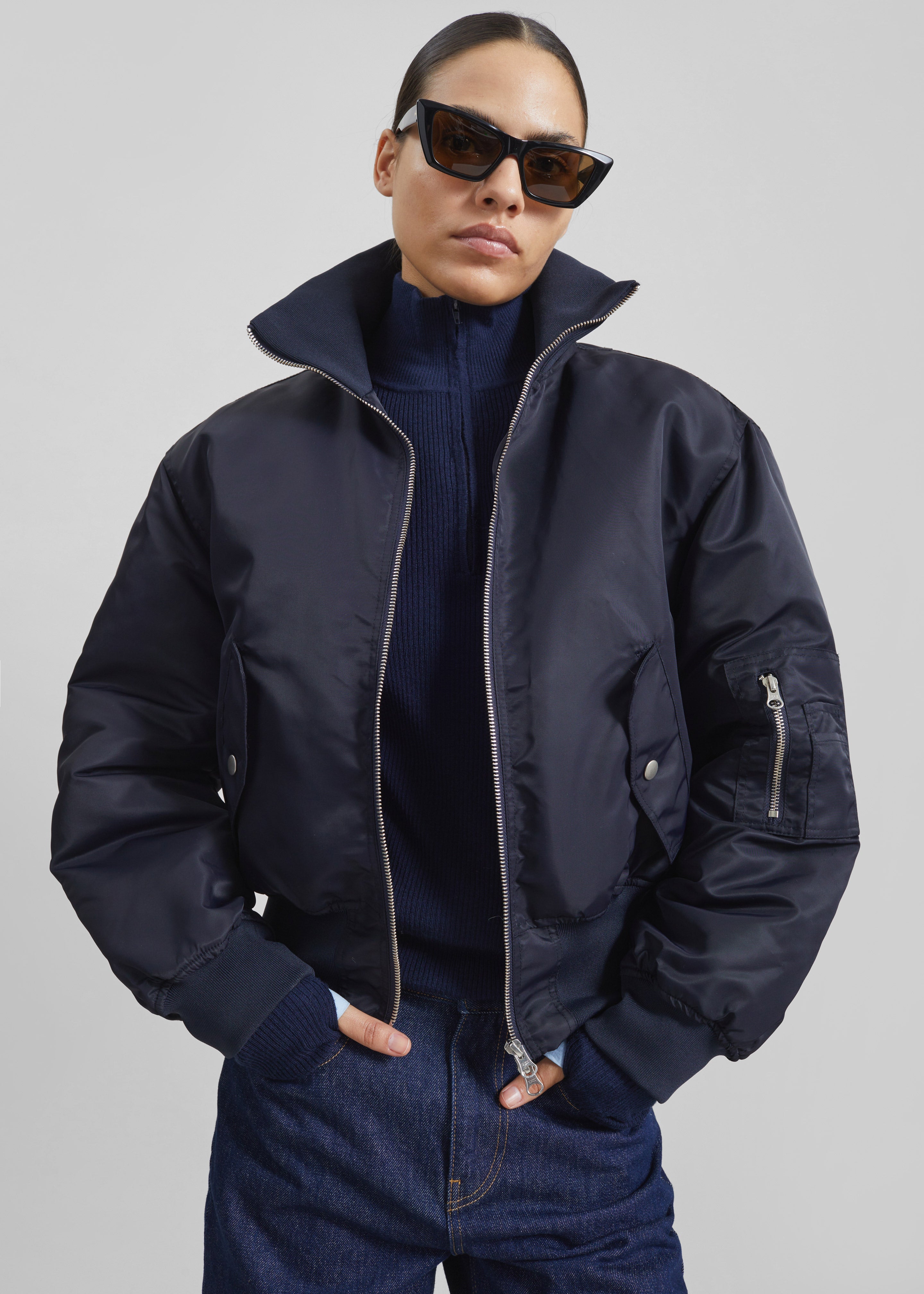 Storm Cropped Bomber Jacket - Navy