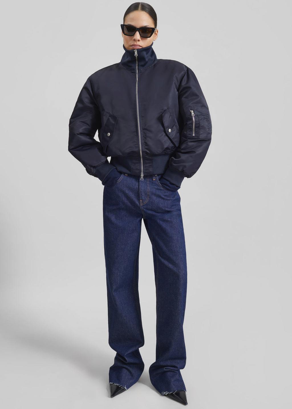 Storm Cropped Bomber Jacket - Navy