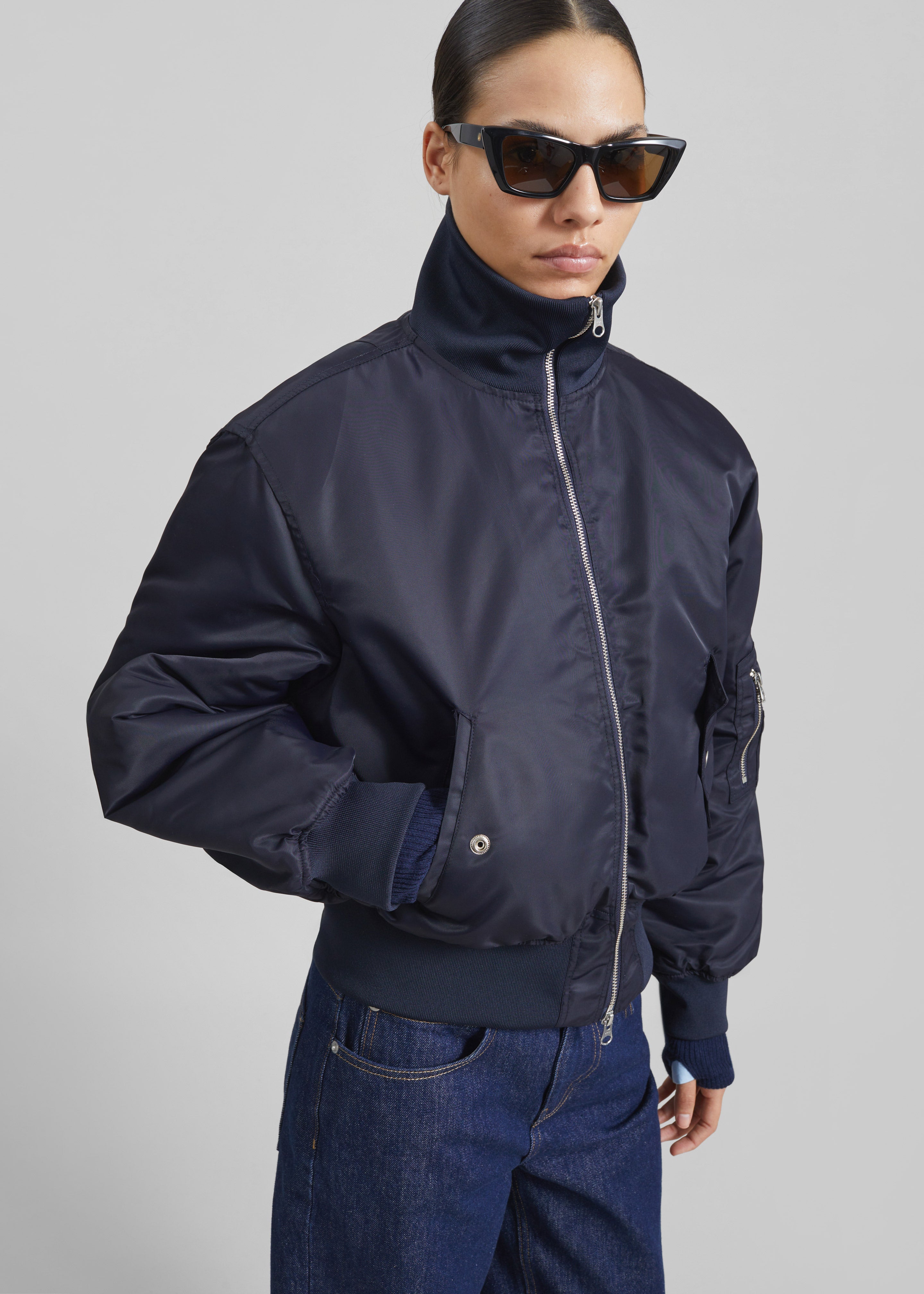 Storm Cropped Bomber Jacket - Navy