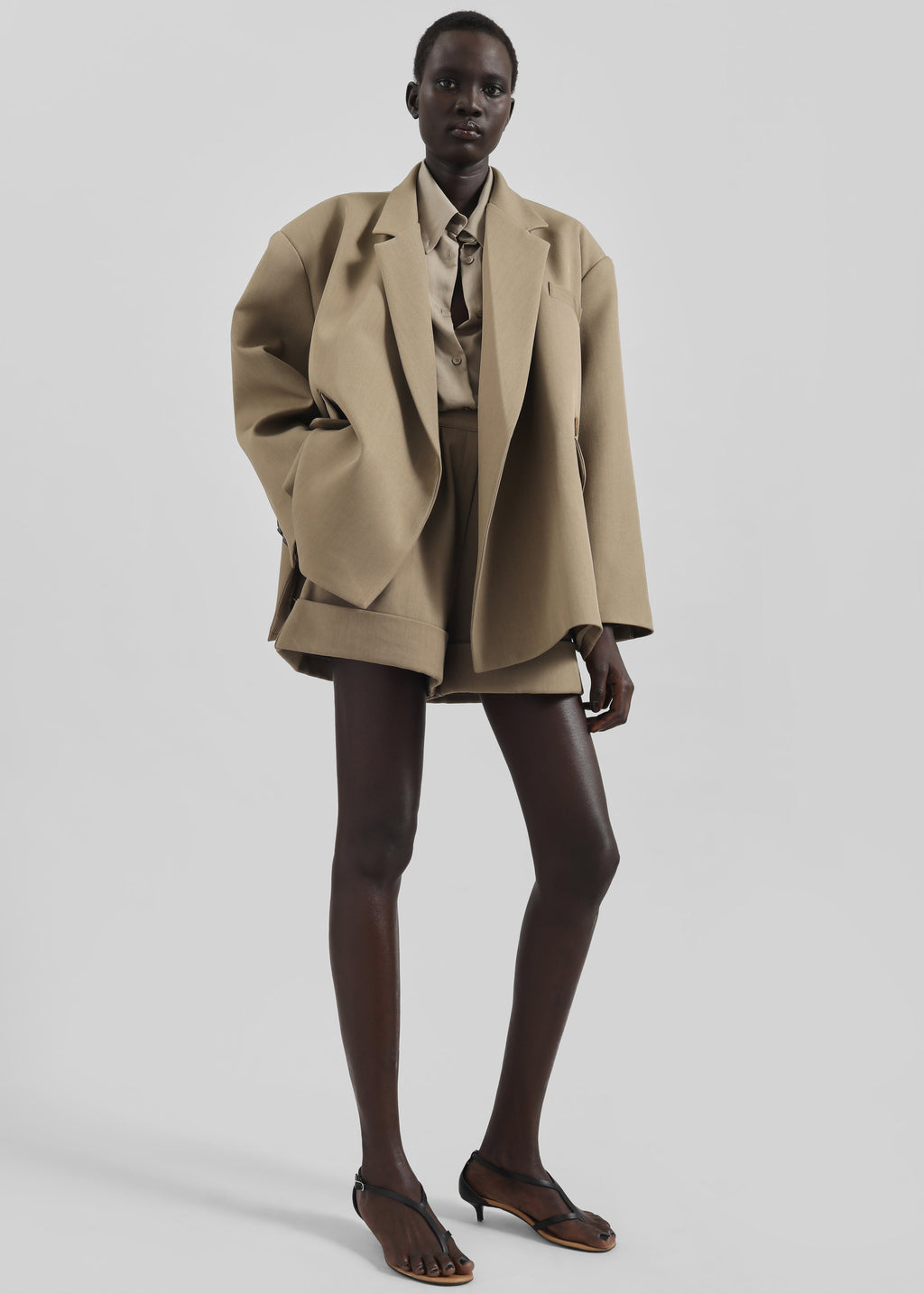 Tolmer Boxy Wrap Blazer - Taupe Melange