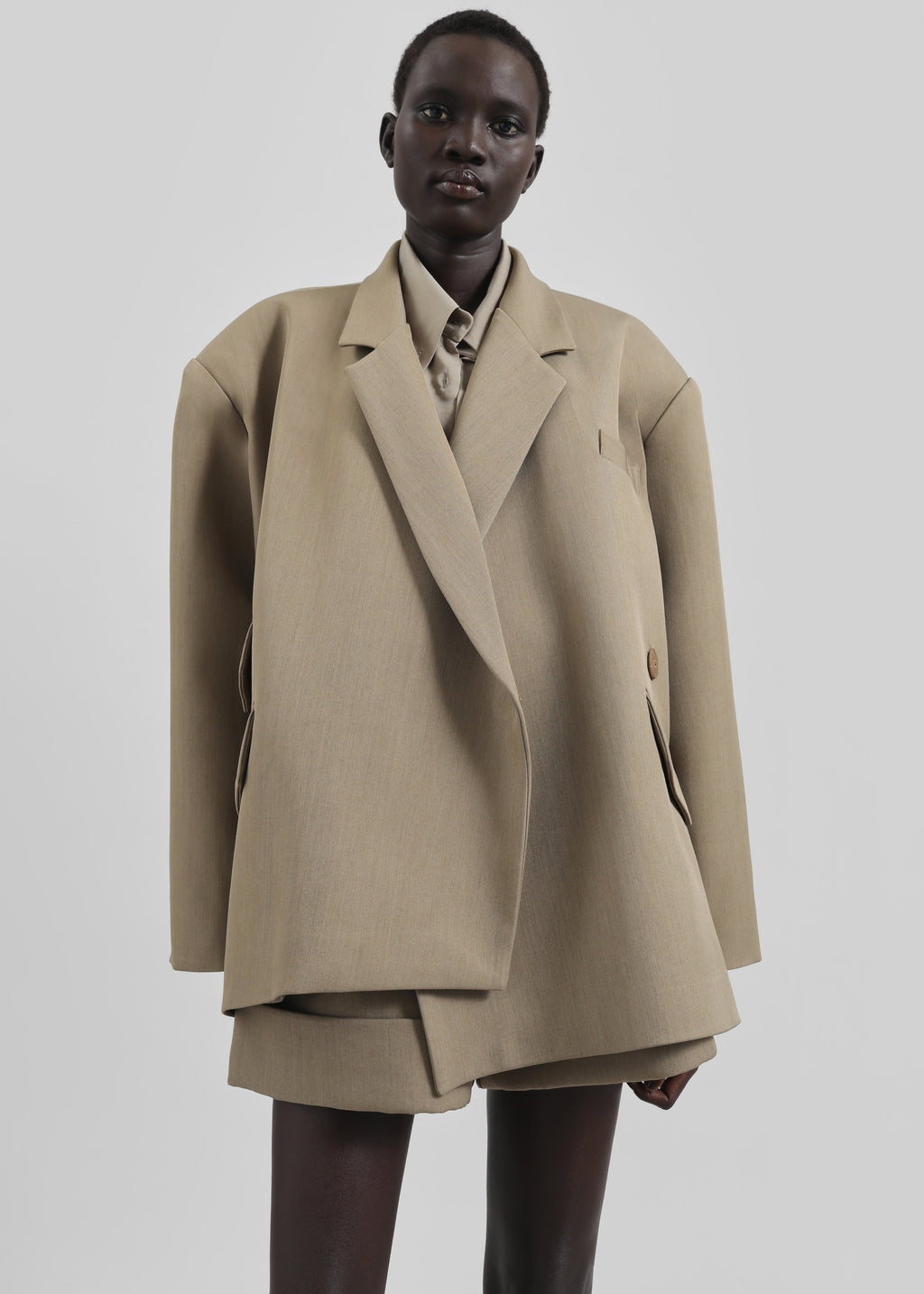 Tolmer Boxy Wrap Blazer - Taupe Melange