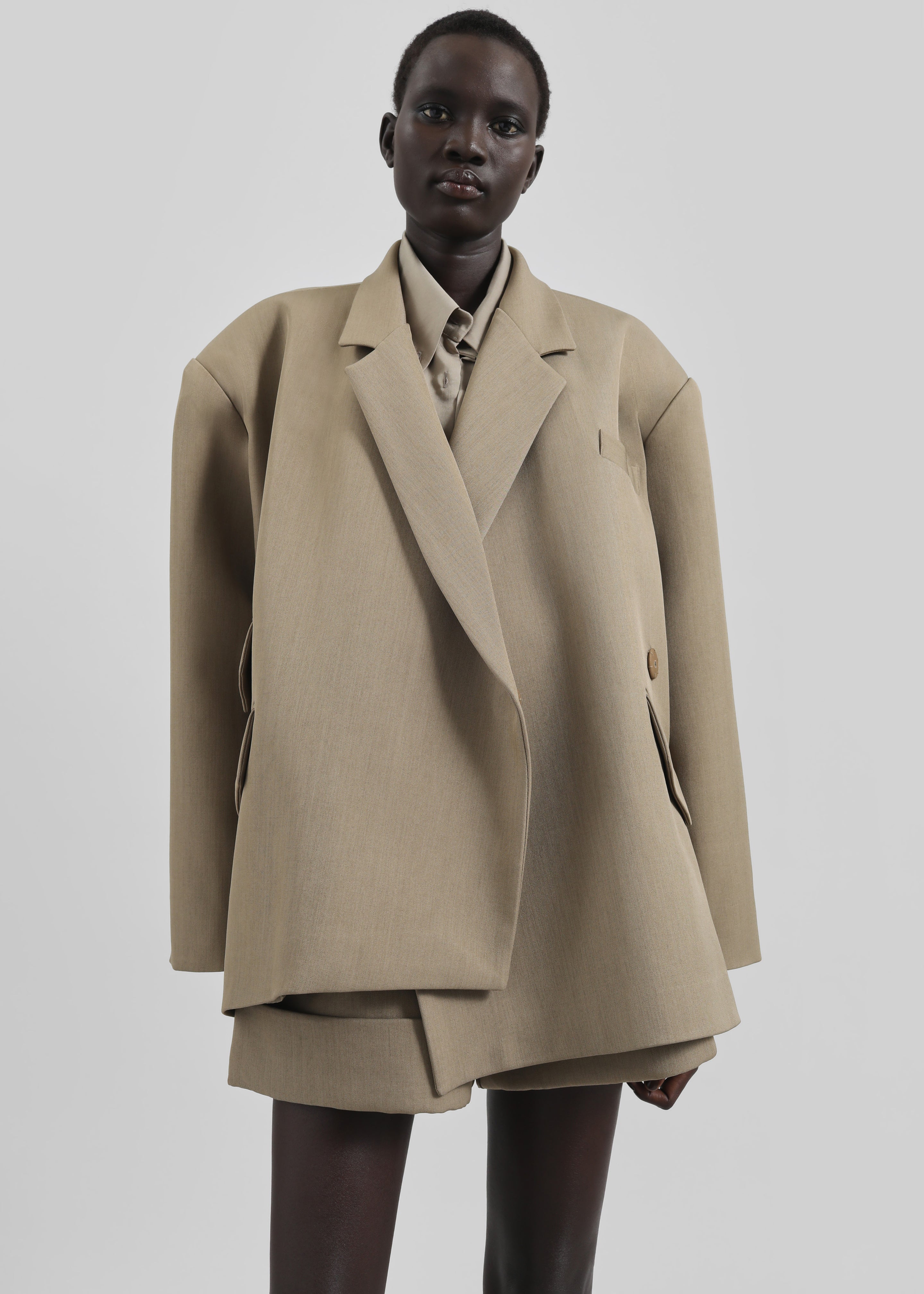 Tolmer Boxy Wrap Blazer - Taupe Melange