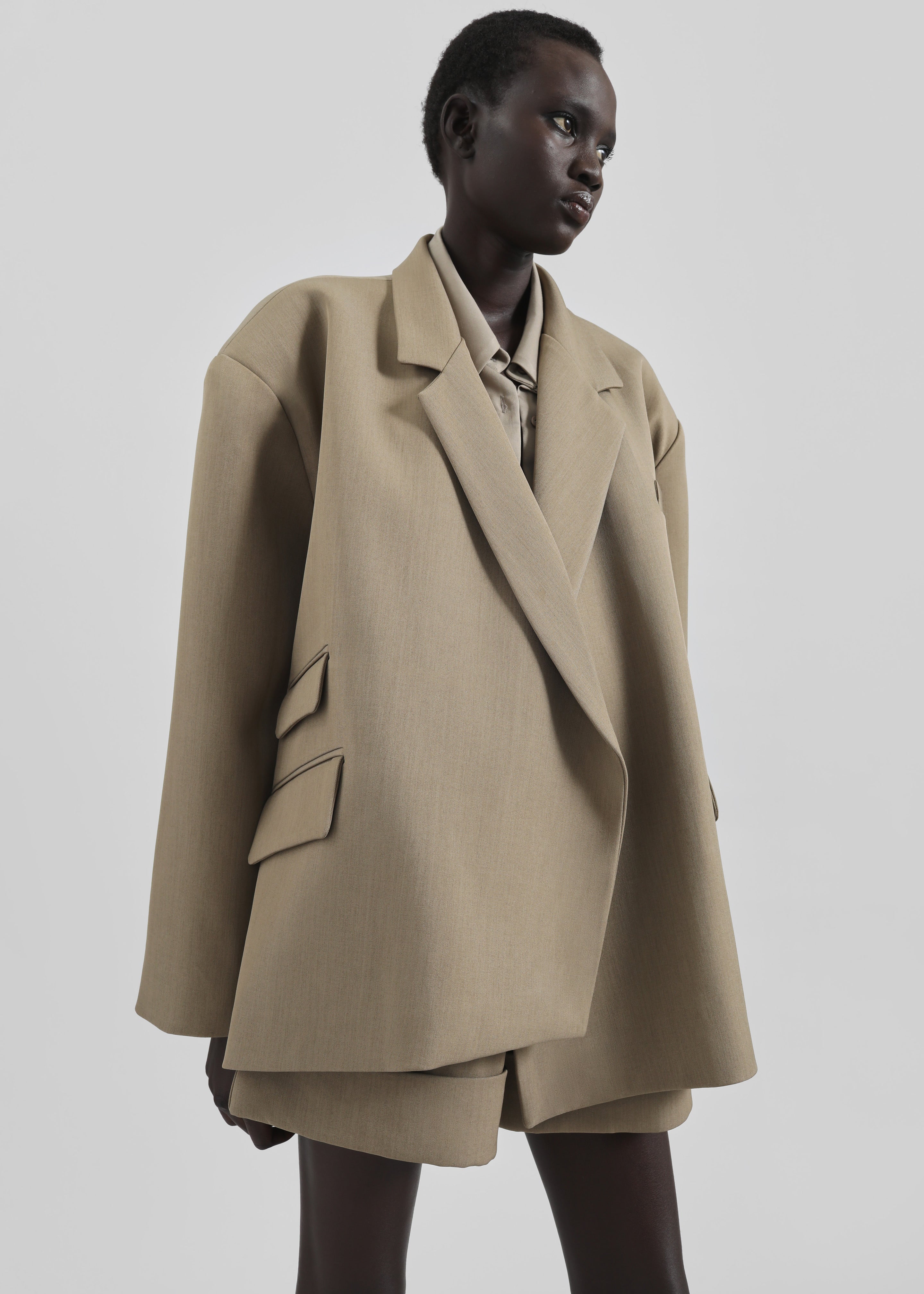 Tolmer Boxy Wrap Blazer - Taupe Melange