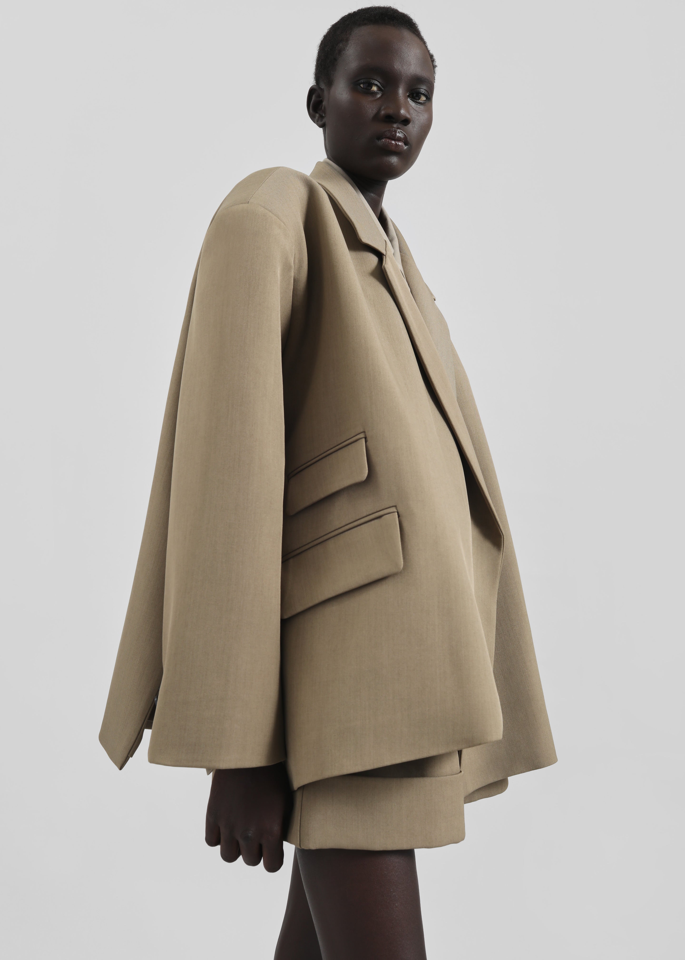 Tolmer Boxy Wrap Blazer - Taupe Melange