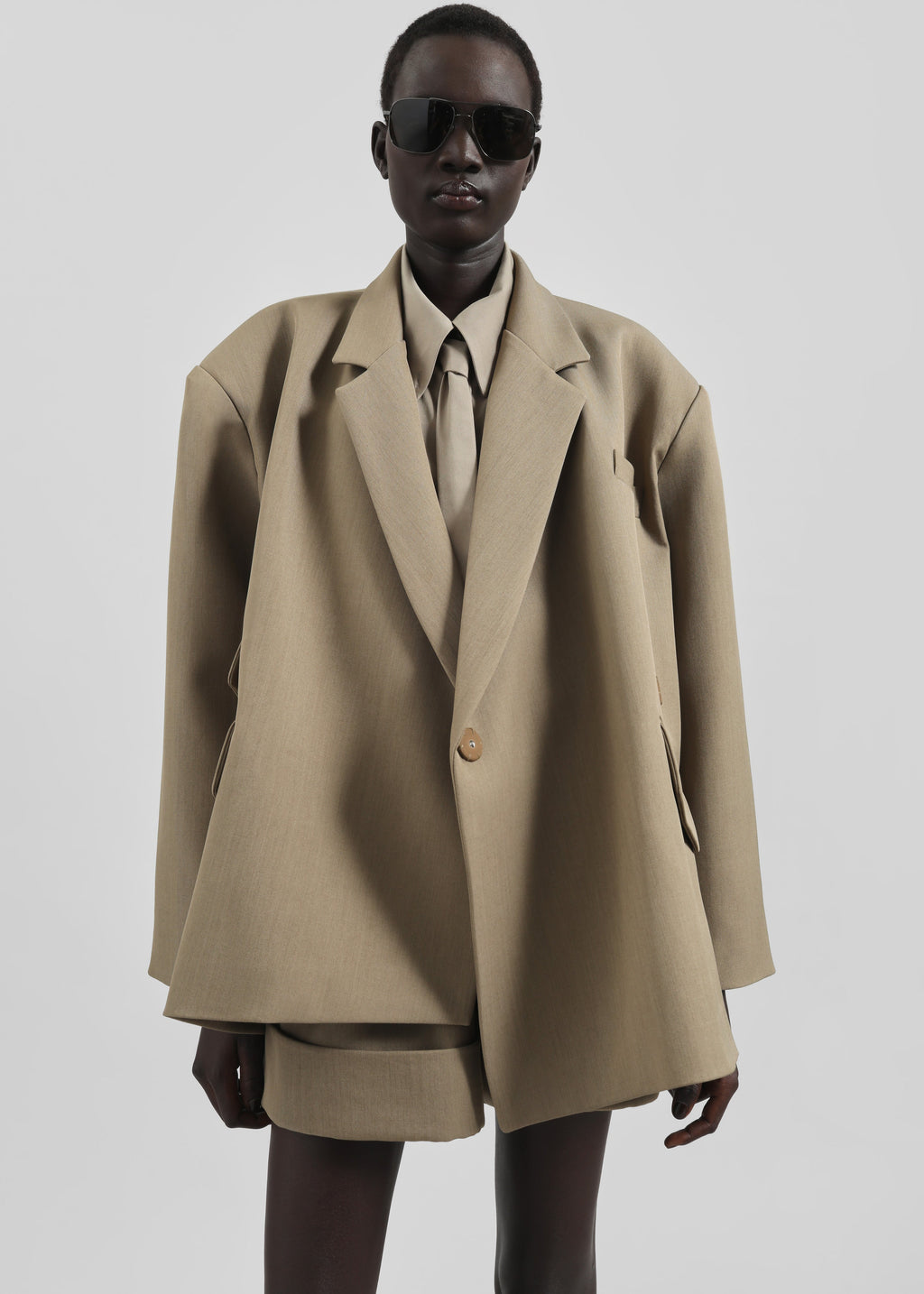 Tolmer Boxy Wrap Blazer - Taupe Melange
