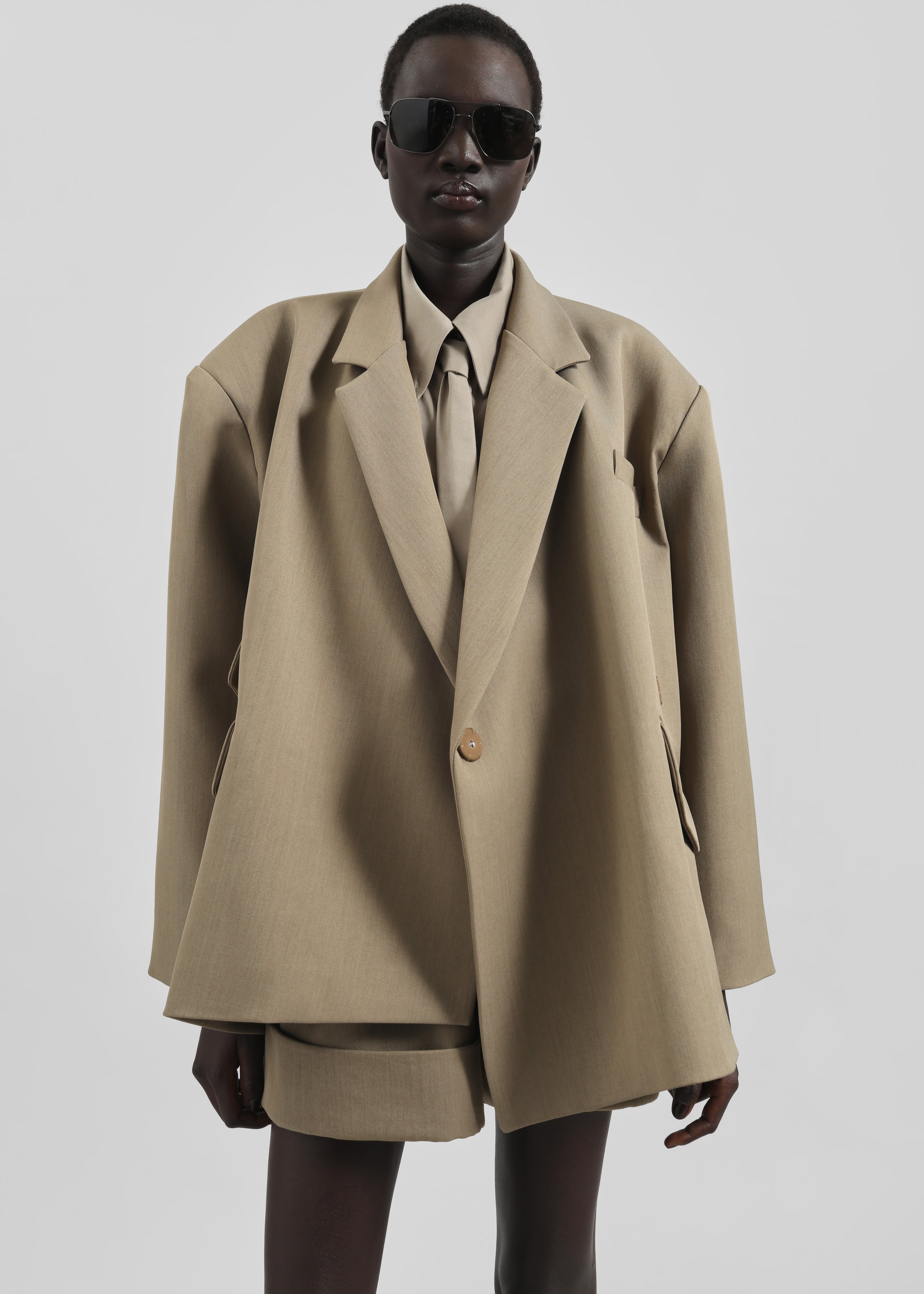 Tolmer Boxy Wrap Blazer - Taupe Melange