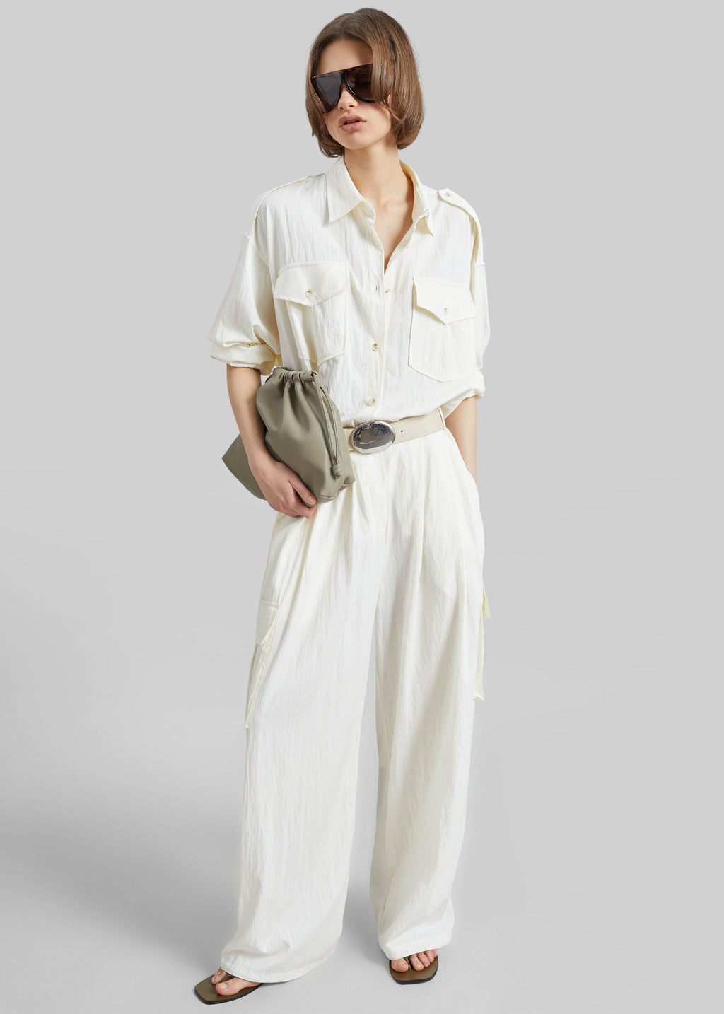Trevi Textured Cargo Pants - Cream