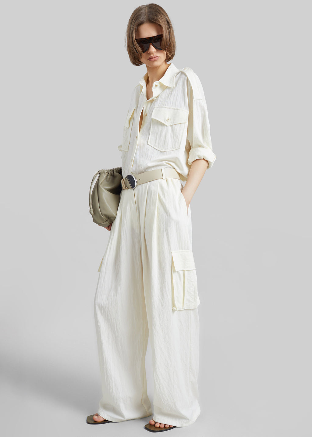Trevi Textured Cargo Pants - Cream