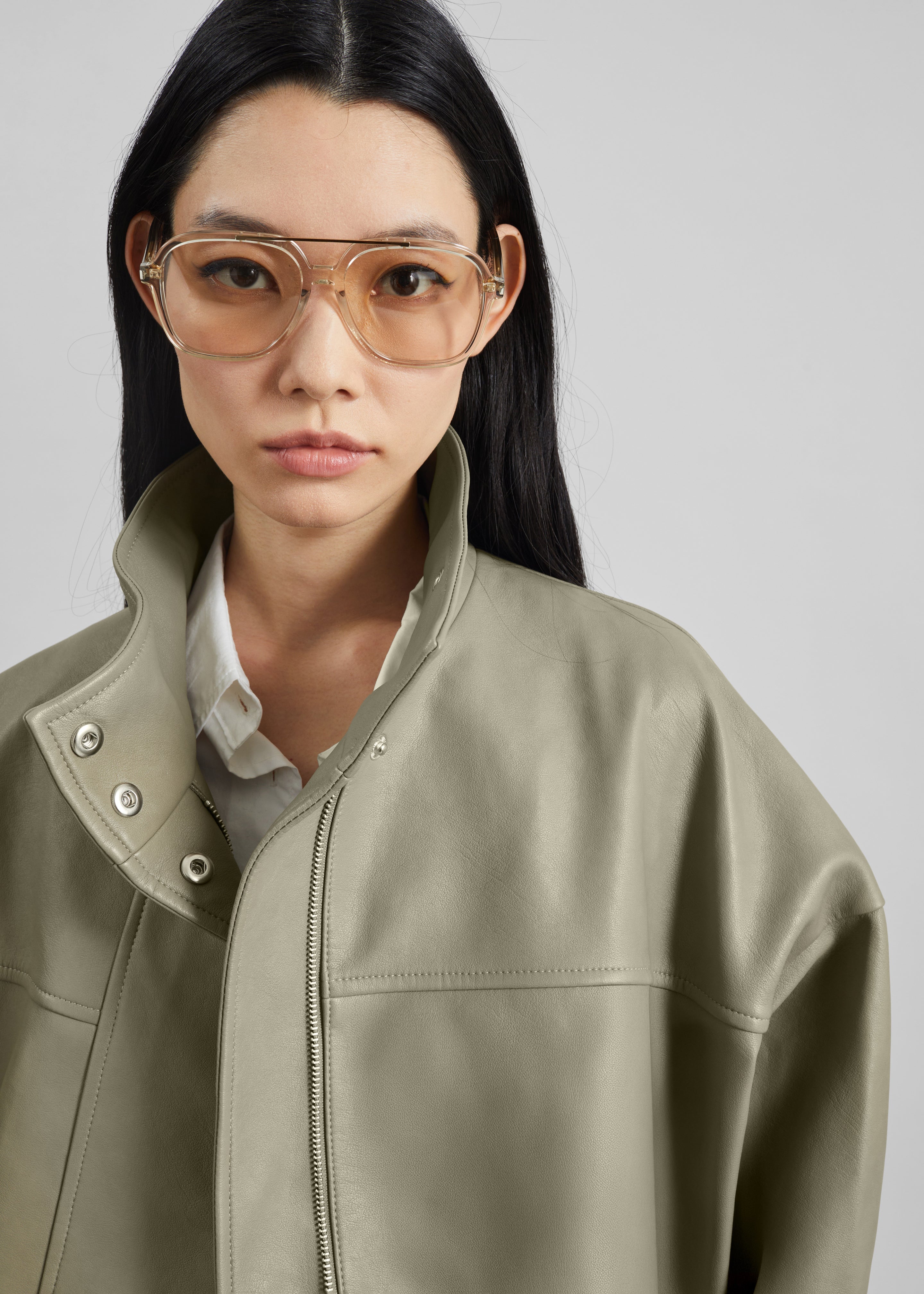 Veren Faux Leather Bomber Jacket - Sage