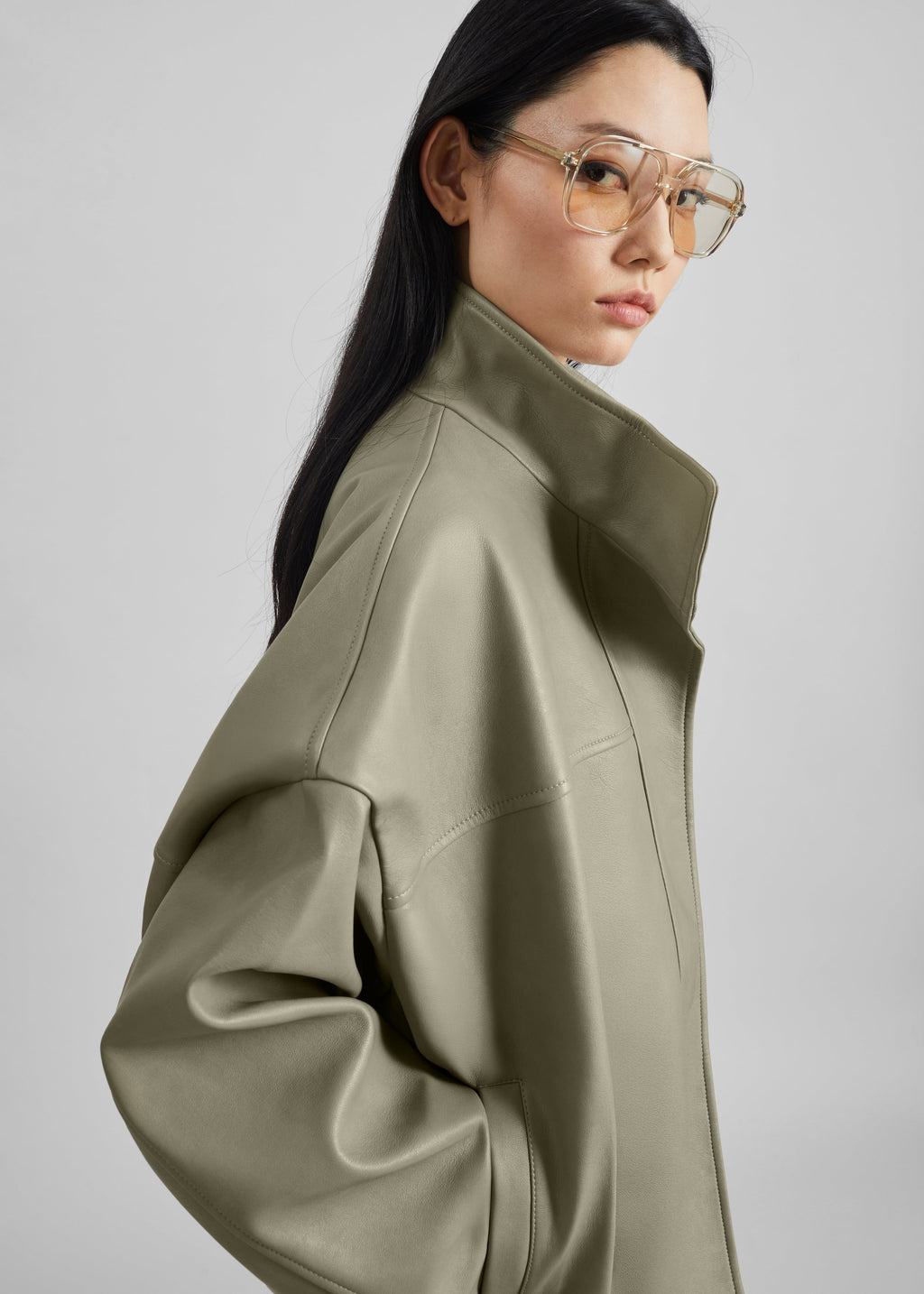 Veren Faux Leather Bomber Jacket - Sage