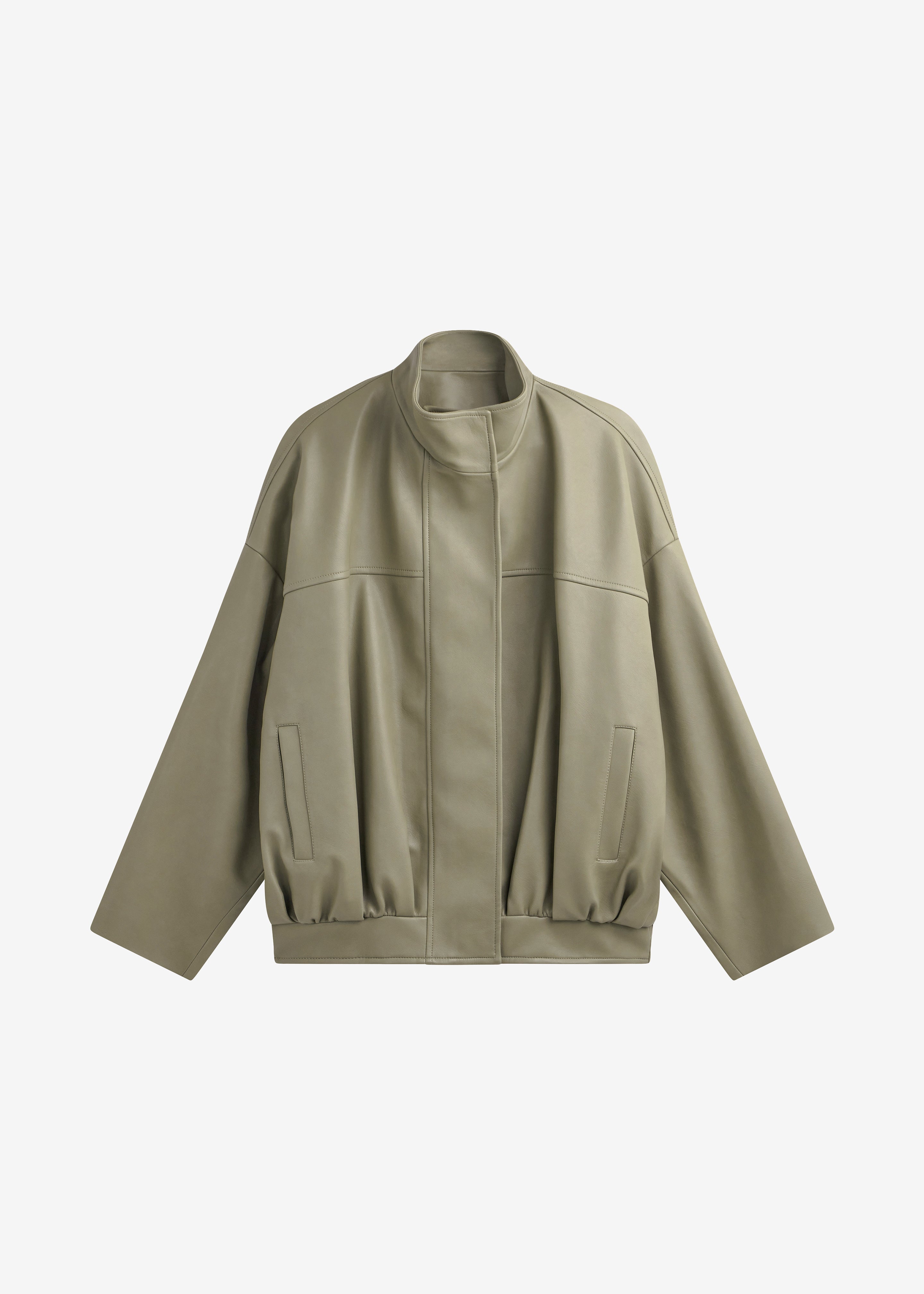 Veren Faux Leather Bomber Jacket - Sage