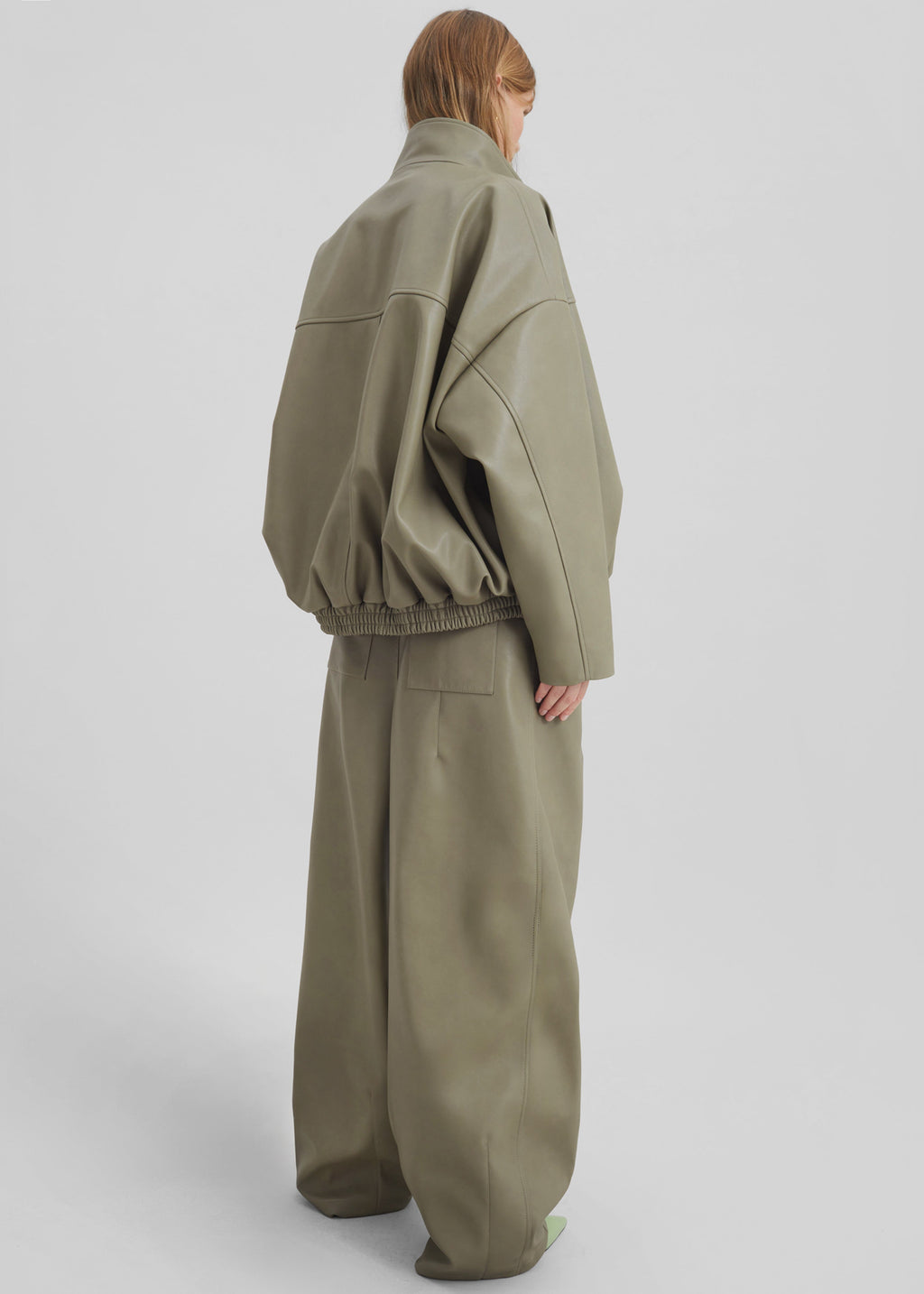 Veren Faux Leather Bomber Jacket - Sage