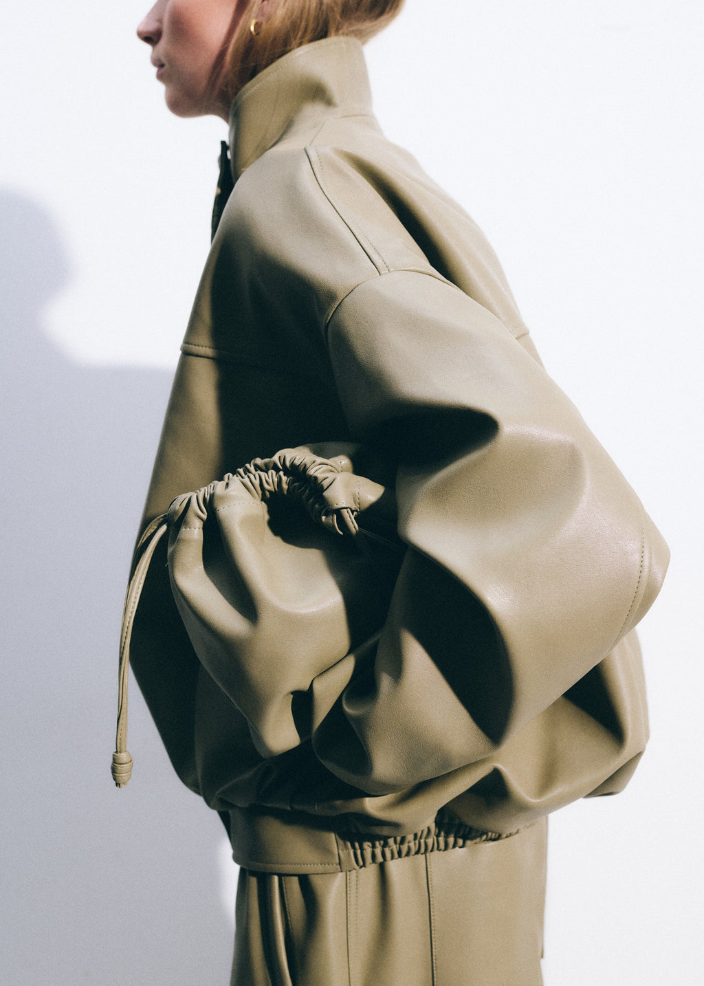 Veren Faux Leather Bomber Jacket - Sage