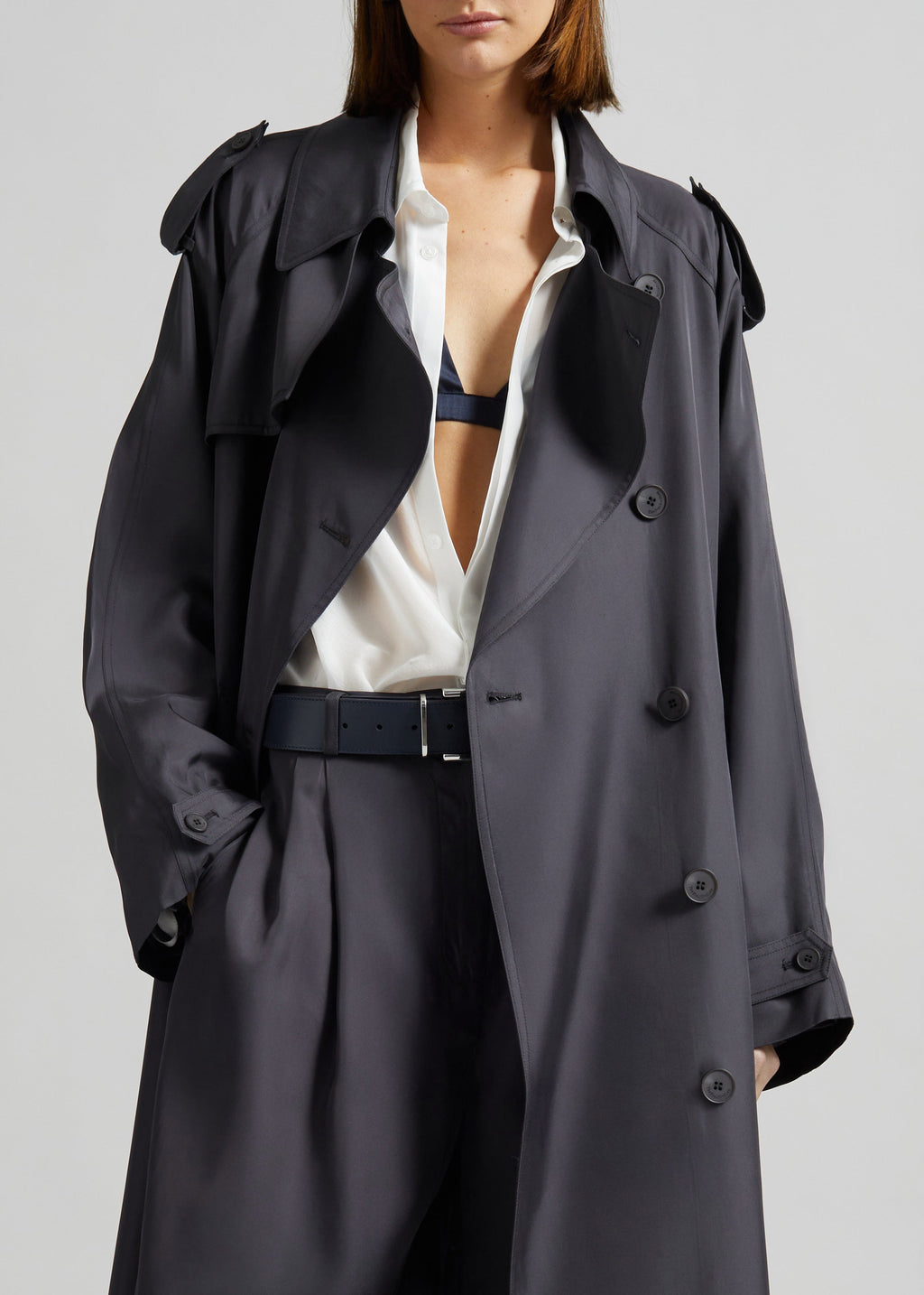 Veyron Silk Trench - Storm Grey
